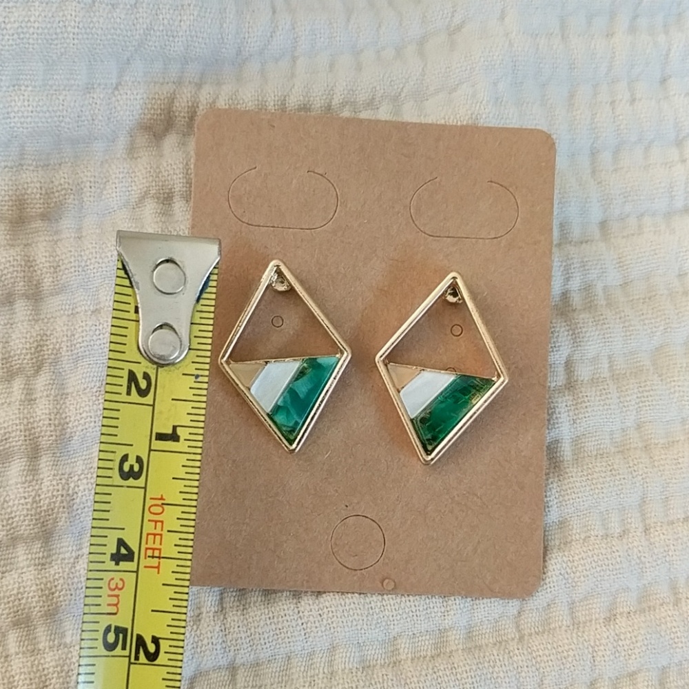 18K Gold Plated Stone Earrings Green Triangle - Picture 7 of 8